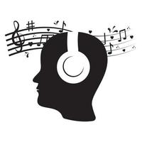 profil silhouette de une homme dans écouteurs, vecteur illustration, pochoir icône