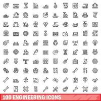 Ensemble de 100 icônes d'ingénierie, style de contour vecteur