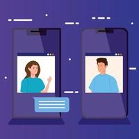 personnes en visioconférence via smartphone vecteur