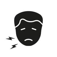 homme avec mal aux dents silhouette icône. patient Masculin avec dentaire douleur glyphe pictogramme. les dents mal médical problème. Humain oral maladie, dentiste traitement symbole. isolé vecteur illustration.