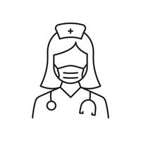 professionnel médecin avec stéthoscope ligne icône. femelle médecins spécialiste et assistant linéaire pictogramme. modifiable accident vasculaire cérébral. isolé vecteur illustration.