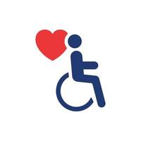 charité et faire un don concept. handicap patient dans fauteuil roulant silhouette icône. bénévole se soucier pour désactivée pictogramme. soignant icône. se soucier et Aidez-moi service. vecteur illustration.