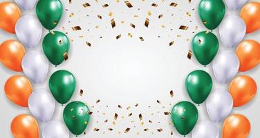 salutation conception dans vert, Orange et blanc couleurs avec 3d réaliste en volant des ballons. bannière ou affiche avec blanc, Orange et vert hélium des ballons vecteur