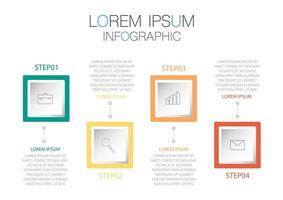 modèle infographique en quatre étapes, modèle de diagramme, graphique, présentation et graphique. vecteur