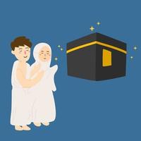 hajj illustration avec gens prier à Mecque vecteur