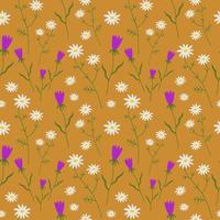 mignonne sans couture répéter modèle avec marguerites sur Orange arrière-plan, Frais floral motif. dessin de brillant fleurs dans une modèle pour textile, emballage papier et emballage conception. vecteur