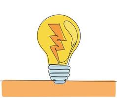 un seul dessin d'ampoule avec l'identité du logo Thunder Bolt. concept de modèle d'icône de logotype d'électricité d'énergie de puissance. illustration vectorielle graphique de conception de dessin de ligne continue dynamique vecteur