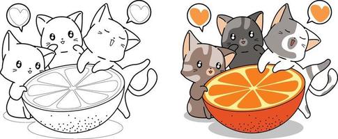 Chats mignons et gros coloriage de dessin animé orange vecteur