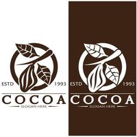 cacao logo, cacao haricot, cacao arbre, cacao branches et feuilles, chocolat mélanger sur blanc arrière-plan, vintage, moderne, simple, minimaliste icône illustration modèle conception vecteur