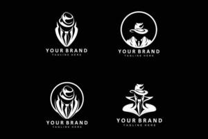 création de logo mafieux, icône de costume de smoking, homme d'affaires vectoriel, détective de logo, étiquette de marque vecteur