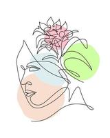 un seul dessin au trait abstrait avec illustration vectorielle de fleurs naturelles. concept de style minimaliste de portrait de femme de beauté pour l'impression d'art de décoration murale. conception de dessin graphique en ligne continue moderne vecteur