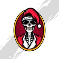 portrait de horreur thème Noël crâne sur rouge Contexte et d'or Cadre vecteur