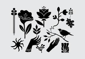 les plantes et fleur, mains et oiseau silhouette illustration vecteur élément Contexte modèle, bohème, bohémien ensemble paquet isolé modifiable