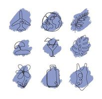 fleurs sauvages vecteur icône ensemble continu ligne dessin stable ligne modifiable cellule ligne icône, logo, étiquette sur bleu violet Contexte