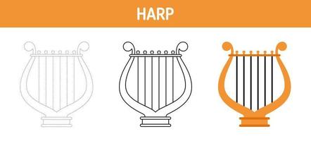 harpe tracé et coloration feuille de travail pour des gamins vecteur