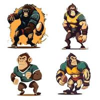 chimpanzé le rugby joueur est Faire le entraine toi avec vecteur illustration ensemble