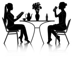 silhouettes de deux les filles à une table dans une café vecteur