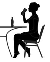 noir silhouette de une fille en buvant de une verre table vecteur