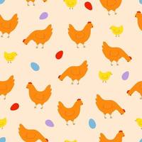 sans couture modèle avec coloré les poules, poulets et des œufs. Contexte pour Pâques, décor, invitation, cartes. vecteur