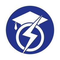 modèle de logo vectoriel étudiant flash. logo de l'éducation avec chapeau de graduation et icône de tonnerre.