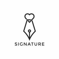 ancien classique Fontaine stylo, signature, écrire ligne l'amour logo conception vecteur