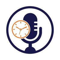 modèle de conception de logo vectoriel de temps de podcast. icône de conception de logo vectoriel d'horloge micro.