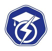 modèle de logo vectoriel étudiant flash. logo de l'éducation avec chapeau de graduation et icône de tonnerre.