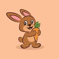 gratuit mignonne lapin dessin animé personnage vecteur illustration avec carotte. marrant lapin dessin animé. animal mascotte. content enfant lapin dessin animé style.