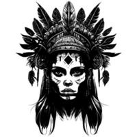 un Indien fille tête tatouage est une magnifique et complexe conception cette dépeint le visage de une Jeune femme orné dans traditionnel tenue vecteur