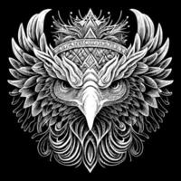 cette illustration dépeint le féroce et majestueux tête de un américain aigle, avec perçant yeux, tranchant le bec, et détaillé plumes. une symbole de Puissance et liberté vecteur