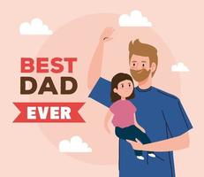 Carte de voeux bonne fête des pères avec papa portant sa fille vecteur