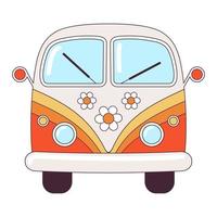 hippie ancien Orange voiture une mini van rétro autobus années 1960, années 60, années 70. sensationnel psychédélique dessin animé élément - froussard illustration dans hippie style. plat vecteur illustration isolé sur le blanc Contexte.