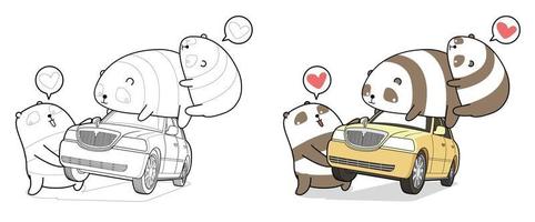 kawaii panda soulève la page de coloriage de dessin animé de voiture vecteur