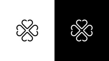 chanceux trèfle feuille logo vecteur l'amour symbole noir et blanc icône style conception modèle