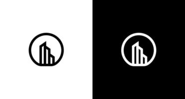 architecture bâtiment logo vecteur monogramme noir et blanc icône style conception modèle