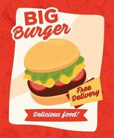 affiche de burger de restauration rapide avec message de livraison gratuite vecteur