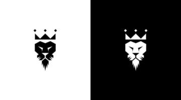 Lion Roi avec couronne logo vecteur monogramme noir et blanc icône style conception modèle
