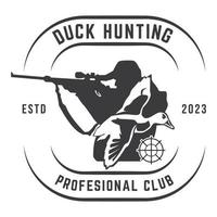 canard chasse logo emblème silhouette avec pistolets et tout isolé Contexte vecteur