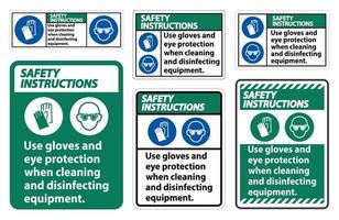 Les instructions de sécurité utilisent des gants et un panneau de protection des yeux sur fond blanc vecteur