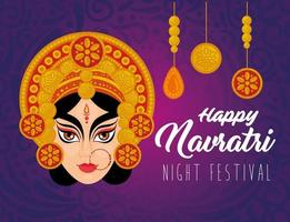 affiche de célébration hindoue navratri avec visage et décorations de Durga vecteur