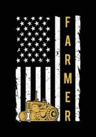 américain agriculteur drapeau. américain fierté 4e de juillet agriculteur T-shirt avec noir et blanc Etats-Unis drapeau et tracteur vecteur. vecteur