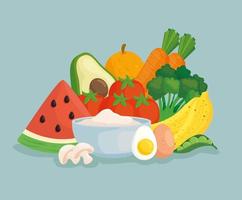 bannière d & # 39; aliments sains avec des fruits et légumes frais vecteur