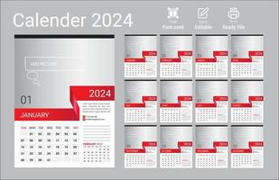 calendrier 2024, ensemble bureau calendrier modèle conception avec endroit pour photo et entreprise logo. le la semaine départs sur dimanche. ensemble de 12 mois vecteur