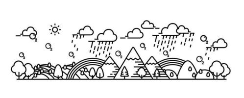 forêt et colline vue panoramique pluvieux illustration vectorielle. vecteur