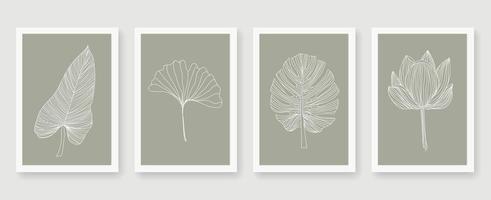 ensemble de feuilles de ligne blanche arts abstraits vecteur