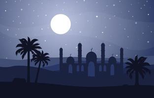 pleine lune sur la mosquée, illustration du paysage désertique vecteur