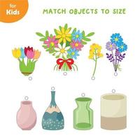 éducatif mini jeu pour les enfants. choisir une adapté vase pour chaque bouquet. printemps série. éducation et divertissement pour Jeune les enfants. préscolaire classeur vecteur