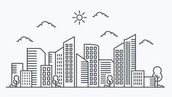 illustration vectorielle ligne art de la ligne de la ville en fond blanc avec des gratte-ciel vecteur