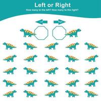la gauche ou droite dinosaure Jeu pour les enfants. éducatif imprimable math feuille de travail. math feuille de travail pour enfants. compter et écrire activité. mignonne dinosaure math feuille de travail. vecteur fichier