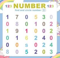 chercher et cercle nombre sur le feuille de travail. exercice pour les enfants à reconnaître nombre. éducatif feuille pour préscolaire. vecteur déposer.